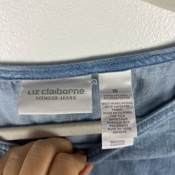 Vintage Liz Claiborne Denim Jumper Dress sz 16 Embroidery Cottage 90s Retro 80s - Picture 5 of 8